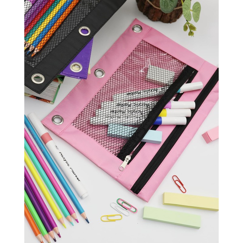 ASBEFORE Pink Pencil Pouch for 3 Ring Binder - Zipper