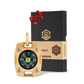 Mecarmy Mini Compass Titanium/Brass, Pocket Compass Hiking Survival, Small Waterproof Ipx5 Hiking Compass Keychain, Special Compass Necklace, Survival Hiking Gear Graduation Present for Women Men