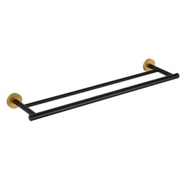 GERZWY 24-Inch Bath Double Towel Bar Stainless Steel Modern Round Style Bath Hand Towel Rack Wall Mount Black & Gold