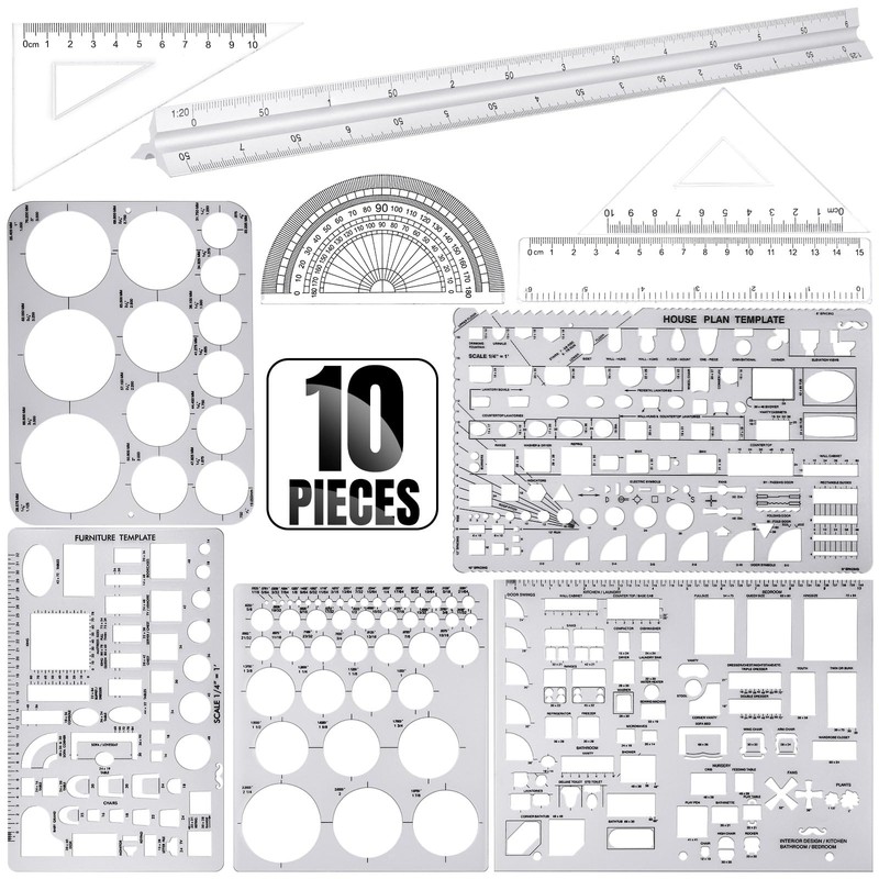 Zonon 10 Pcs Plastic Drawing Template Ruler Geometric Drawing 12