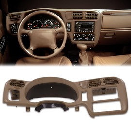 PIT66 Beige Cluster Dash Bezel, Compatible with Chevy Blazer S10 GMC Jimmy Sonoma 1998-2004 (Only Fit Double Din) Dashboard Cover Trim