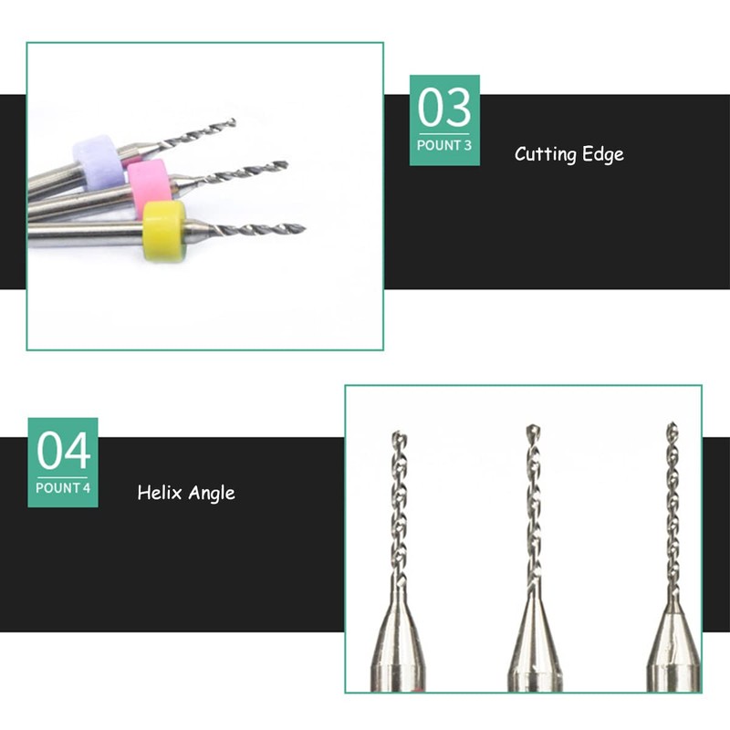 Michear 10Pcs Micro Drill Bits Set Diameter 0.1mm to 3.0mm