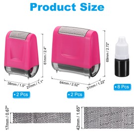 PATIKIL Identity Theft Protection Roller Stamp, 4Pcs 0.7/1.7" Confidential Roller Stamp Privacy ID Police Stamp Roller for Security ID Address with 8Pcs Refills, Pink