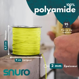 SNURO Nylon Rope (2 mm, 100 m, Yellow), Pack of 2 Robust Masonry Cord Fluorescent for Any Application, Weatherproof Rope Ideal for Attaching, Breaking Force 95 kg