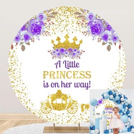 OERJU Princess Baby Shower Round Backdrop Cover A Little Princess is on Her Way Background for Photography Purple Floral Carriage Crown Girls Baby Shower Birthday Party Decor Photo Booth Props 6.5ft