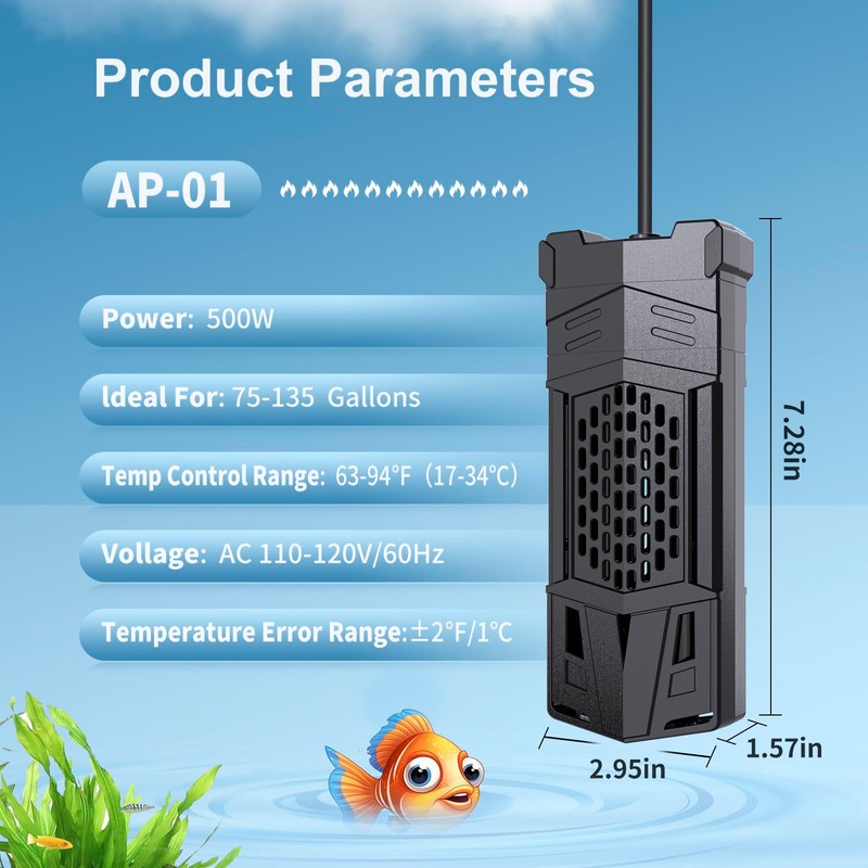 HiTauing Aquarium Heater, Upgrade AP01 300W/500W/800W/1000W Fish Tank Heater with