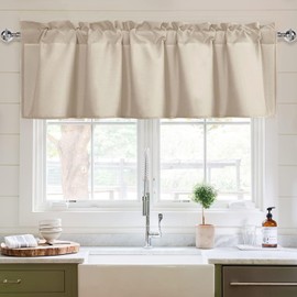 XWZO Kitchen Valances Curtains for Windows Living Room Bedroom Bathroom Toppers Farmhouse Style Rustic Dinning Room Thermal Insulated Rod Pocket, W72 x L16 Inch Length, Beige, 1 Panel