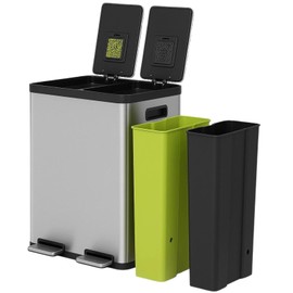 SIMPLI-MAGIC 50 Liter Soft-Close, Smudge Resistant Trash Can with Foot Pedal and Built in Filter-Stainless Steel, Sleek Finish, 50L/13.2 Gallon, Black