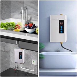 Tankless Electric Water Heater 110V 3000W Under Sink On Demand Instant Hot Water Heater for Kitchen Bathroom Washing (White)