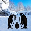 Penguin Family Stake Statue Simulation Vivid Hollow Iron Animal Stake