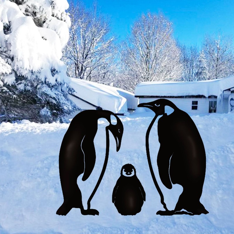 Penguin Family Stake Statue Simulation Vivid Hollow Iron Animal Stake