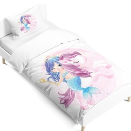 AVJWWD Unicorn Bed Linen Set, Children's Microfibre Bed Linen, Cartoon Unicorn, 3D Printed Duvet Cover, 3-Piece with Zip, Soft Girls' Bedding (E, 120 x 150 cm)