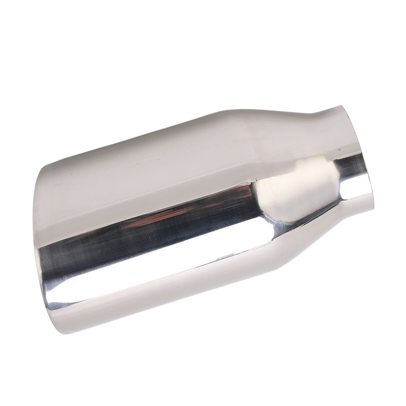 Single Outlet Exhaust Tip Silver Stainless Steel Beveled Mouth Straight