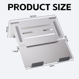 Lauviomify Laptop Stand - Adjustable Notebook Stand Made of Aluminium Foldable & Portable - Sturdy Laptop Holder for 10-16 Inch Devices - Space Saving for Office & Travel Silver