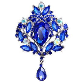 FAIRYGATE Women's Brooches & Pins Blue Crystal Brooch Ladies Brooches UK Rhinestone Alloy Brooch for Women Vintage Blue Crystal Floral Corsage Lapel Pin B3515