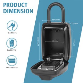 WJYMRO Key Lock Box With Code, Large Capacity 9 Digit Combination Lock Box, Portable U shaped Shackle Outdoor Weatherproof Security Safe for Homes, Garages, Offices, Realtors