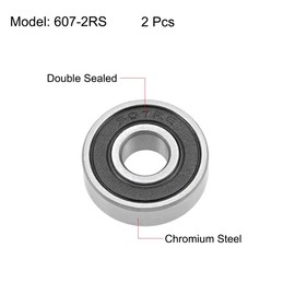 TOP-VIGOR 2Pcs 607-2RS Deep Groove Ball Bearings, Z2 7mm x 19mm x 6mm Double Sealed Industrial Bearings, Chrome Steel Skateboard Bearings for Electrical Instrument Equipment