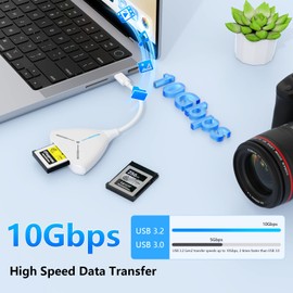 CFexpress Type B Card Reader, USB 3.2 Gen 2 CF Memory Card Reader with USB C Connector, 10Gbps Fast Tansfer Card Reader for CF express Type B Card Compatible with Mac OS/Linux/Windows/Chrome OS