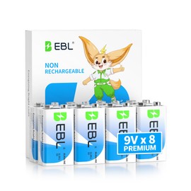 EBL 9V Batteries 8 Pack, Alkaline Power 9 Volt Battery with 7-Year Shelf Life Long-Lasting Batteries for Smoke Detector, Electronics Device