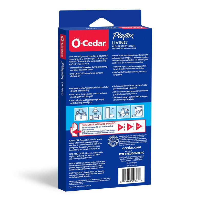 O-Cedar Playtex Gloves Living Reuseable Rubber Cleaning Gloves, Premium Protection,