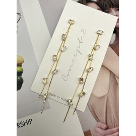 Concept8 colored long drop earrings with 925 silver post made in korea (Crystal Clear)
