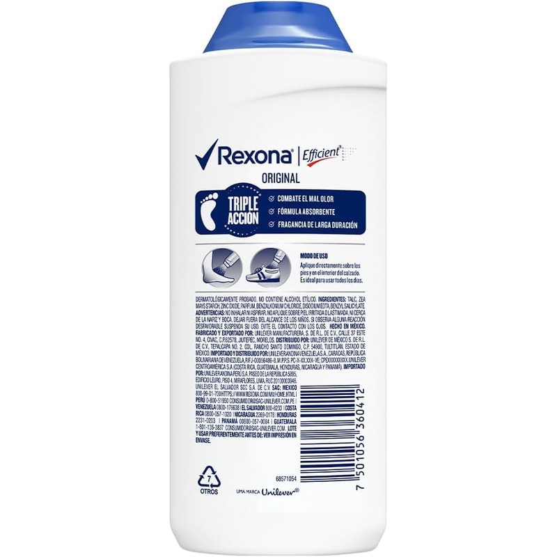 Talco Desodorante para Pies REXONA Efficient Original, 100 g