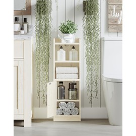 Hzuaneri Bathroom Storage Cabinet, Small Farmhouse Corner Floor Cabinet with Door and Shelves, Narrow Toilet Paper Holder Stand, Bathroom Organizer with Adjustable Shelf, for Small Spaces, White