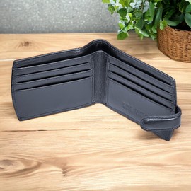 TOPSUM LONDON Mens Small RFID Shielded Wallet Compact Genuine Leather Wallet with External Coin Pouch Purse Gift Boxed Wallets 4009 (Black)