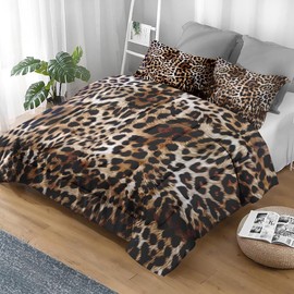 Pamnest Comforter Set King Size, Leopard Cheetah Animal Retro Soft 3 Pcs Bedding for Kids and Adults, African Cat Comforter Set with 2 Pillowcases, for Bedroom Bed Decor