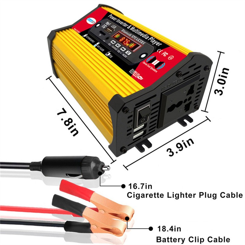 300W Sine Waves Power Inverter 12V to 110V/220V Converter with