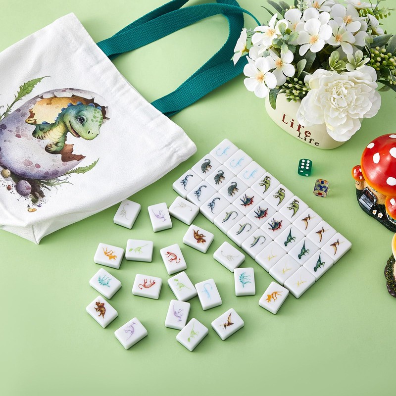 Hollowfly 65 Tiles 30 mm Dinosaur Mahjong Block Set with