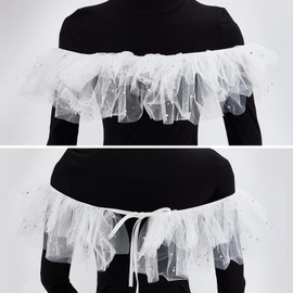 NICENEEDED Shoulderless Bridal Shawl, White Tulle Pearl Shawl Wrap, Women's Capelet for Evening Dresses Tulle Shawl Wrap Bridal Wedding Chiffon Cape Flapper Cover Up