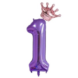 40-Inch Purple Number 1 Crown Balloons Set, 1st Birthday Balloons for Girls, Wedding Anniversar Celebration Decorative Balloons. (1)
