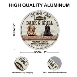 Golden Retriever & Presa Canario Beer Metal Tin Signs Customized Family Dog Name Round Wall Signs Vintage Barks & Grill Garage Signs Decorative for Home Beach House Bathroom 12x12in