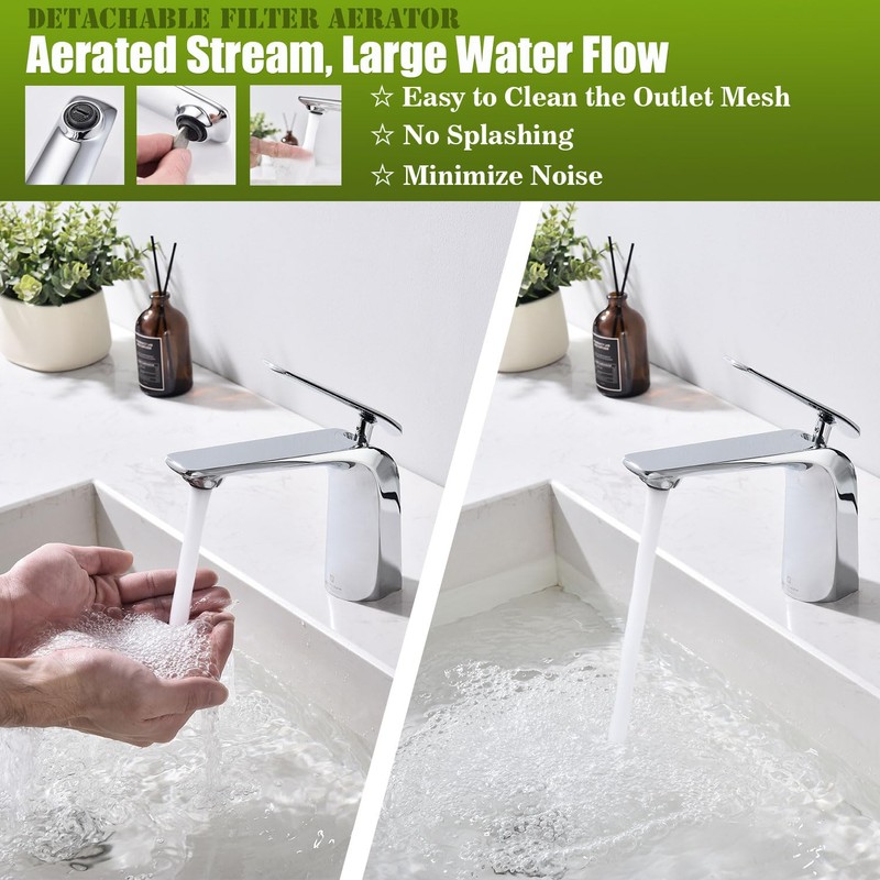 TOCALOCA Bathroom Sink Faucet Chrome Single Handle 1 Hole Vanity