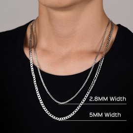 Mens Chain Necklace 3MM 18 Inch 925 Sterling Silver Cuban Link Chain Necklace for Men