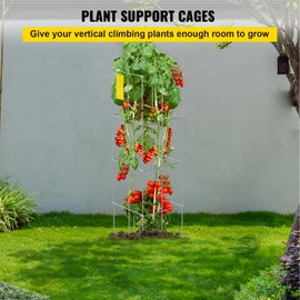 Happybuy Tomato Cages - 11.8" x 11.8" x 46.1". 10 Packs Square Plant Support. Silver PVC-Coated Steel for Vegetables, Plants, Flowers, Fruits