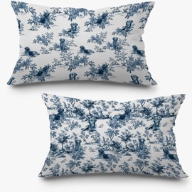 Exqcom Blue and White Chinoiserie Golden Retriever Pillow Covers 12x20 Set of 2, Golden Retriever Lover Gifts, French Country Toile de Jouy Dog Lumbar Pillow Covers for Home Living Room Bedroom