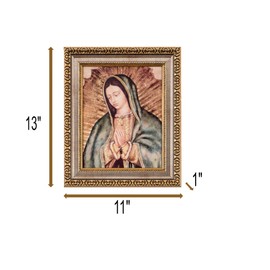MEXICANDOO Our Lady of Guadalupe Mexican Framed Print (Cuadro Mexicano de la Virgen de Guadalupe) 11x13 inch with Golden and Silver Plated Finish Catholic Religious Wall Art Decoration for Home and