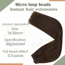 LaaVoo Brown Micro Weft Extensions Real Hair Straight 40 cm Micro Bead Hair Extension Remy Human Hair One Piece 12 Inch Width #4 Brown EZ Weft Micro Wefts Real Hair Invisible 50 g
