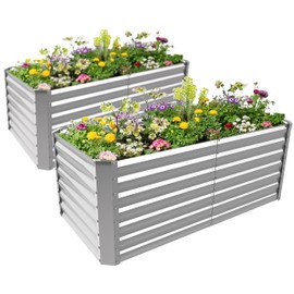 ATRANURE 4X2X2ft(2 Pack) Galvanized Raised Garden Bed for Outdoor,Metal Planter Boxes Outdoor Patio Kit Planting Bed for Vegetables Flowers Herb,Silver