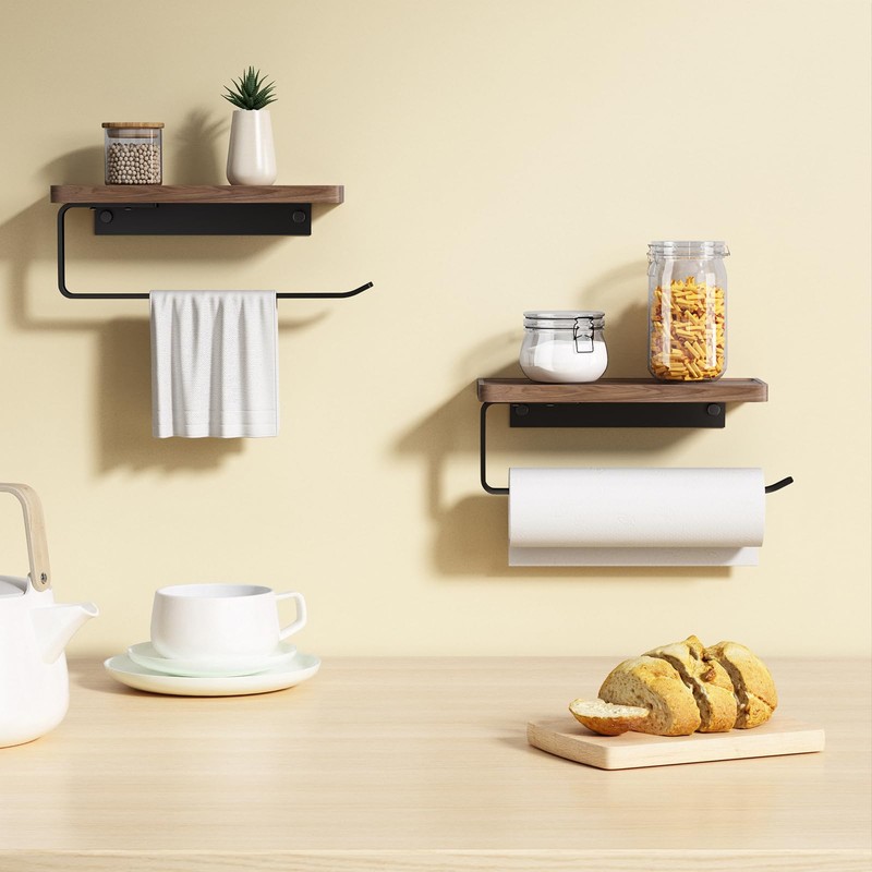 Danpoo Wall Mounted Paper Towel Holder with Natural Walnut Shelf,