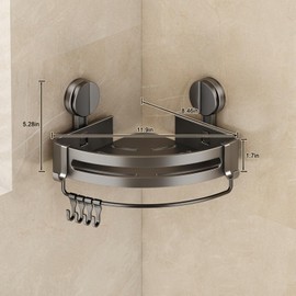 VOLPONE Corner Shower Caddy Suction Cup, 2 Pack Shower Shelves No Drilling, Showers Organizer Storage with Towel Bar & Removable Hooks, Bathroom Shower Shelf Rack for Inside Showers