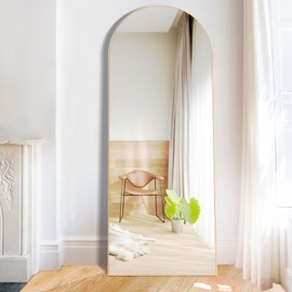 NeuType 59"x20" Arched Full Length Mirror, Large Arched Wall Mirror Floor Mirror with Stand, Full Body Dressing Mirrors Standing Hanging or Leaning Against Wall, Arched-Top Wood Thin Frame, Gold