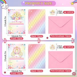 TaoBary 24 Set Pink Princess Party Invitations with Envelopes, Princess Birthday Baby Shower Invites Cards, and Stickers for Girls Party Supplies(Baby Shower)