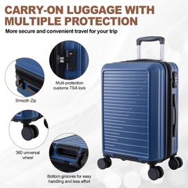 OUZZO Luggage,travel carry-on luggage,tsa approved lock,rolling carry on luggage for plane,expandable carry on luggage,22x14x8 airline approved,hardshell luggage,20-Inch Suitcase with Wheels，Blue