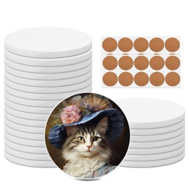 SHUESS Ceramic Coasters - 25 Pack Drink Coasters with 25 Cork Backing Pads - Blank Unglazed White Coasters - Ceramic Tiles for Crafts Coasters for Art Projects, Inks, Art, Painting, DIY, 10 cm/4 inch