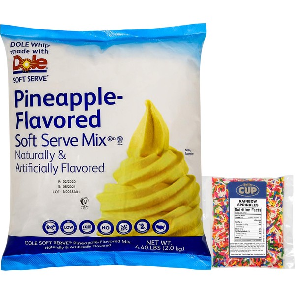 By The Cup Sprinkles and Soft Serve Bundle - Pineapple Dole Whip, 4.40 Pound Bag - with 4 Ounce bag Rainbow Sprinkles