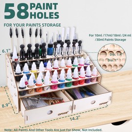 OPHIR Wooden Paint holder Organizer with 2 Cabinet Drawers, Acrylic Paint Storage Rack for 58 Bottles of Paints, Suitable for Model Miniature Paints