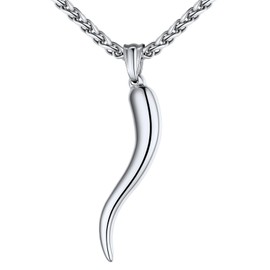 U7 Italian Horn Necklace for Men Women, Stainless Steel Talisman Italian Jewelry Protection Charm Pendant Cornicello Necklace 22 Inch
